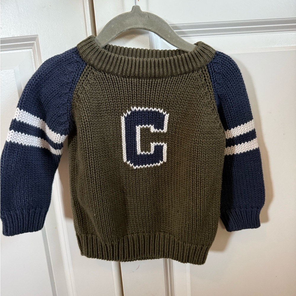 Covington Olive and Navy Sweater with Letter C